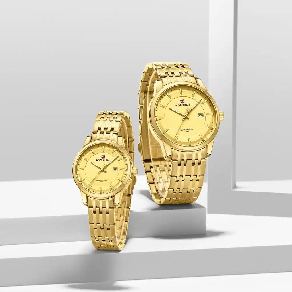 couple watches, square gold dial couple watch, matching couple watches, luxury couple watches