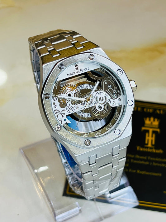 Audemars Piguet AP Silver Skeleton Chain Strap Watch