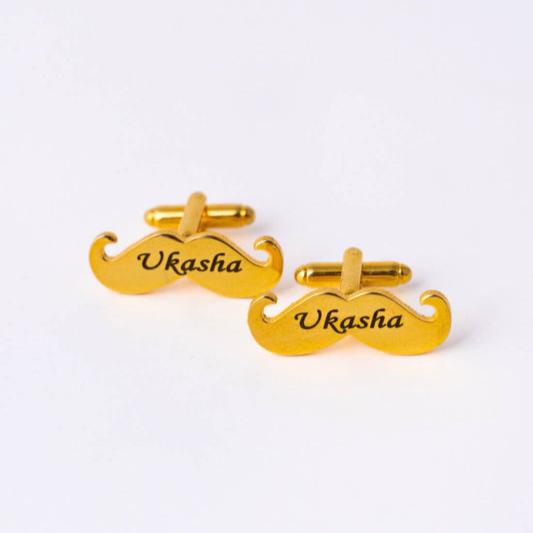 Engraved Mustache Name Cufflinks, Studs, Cufflinks 